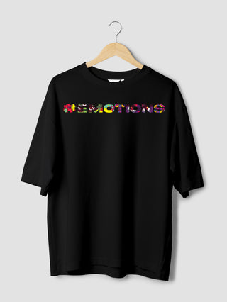 Emotions Printed Oversized Black T-Shirts