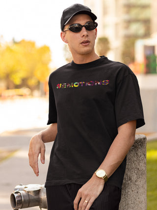 Emotions Printed Oversized Black T-Shirts