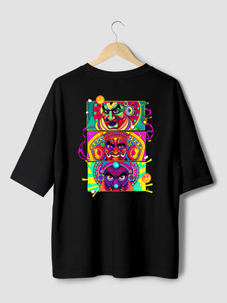 Emotions Printed Oversized Black T-Shirts