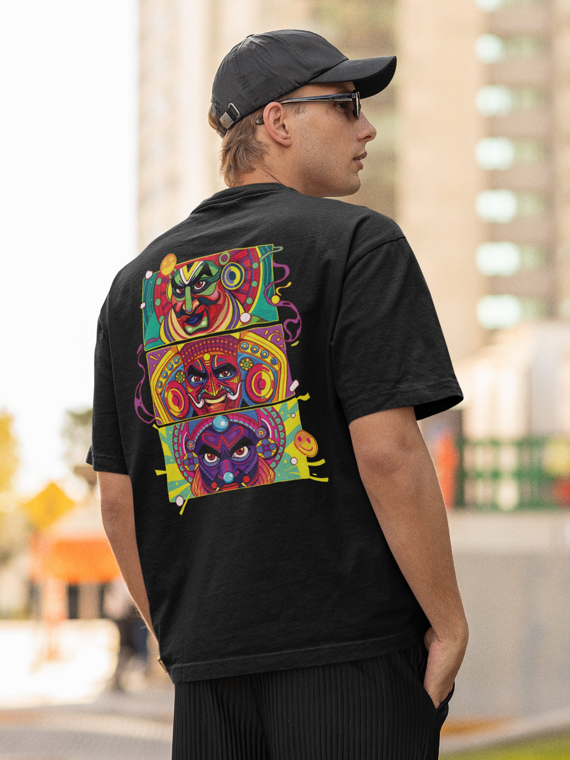 Emotions Printed Oversized Black T-Shirts