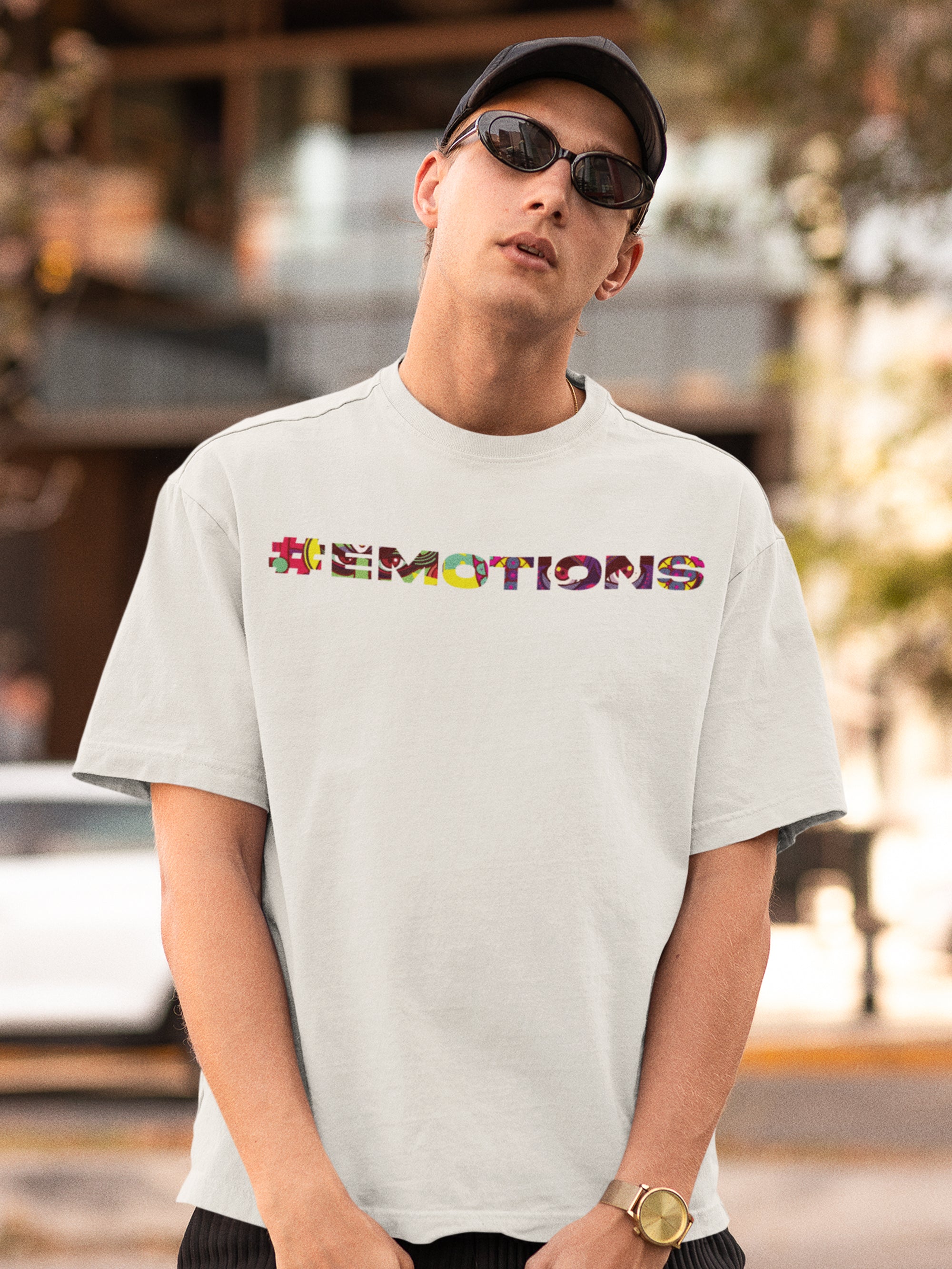 Emotions Printed Oversized Off-White T-shirts