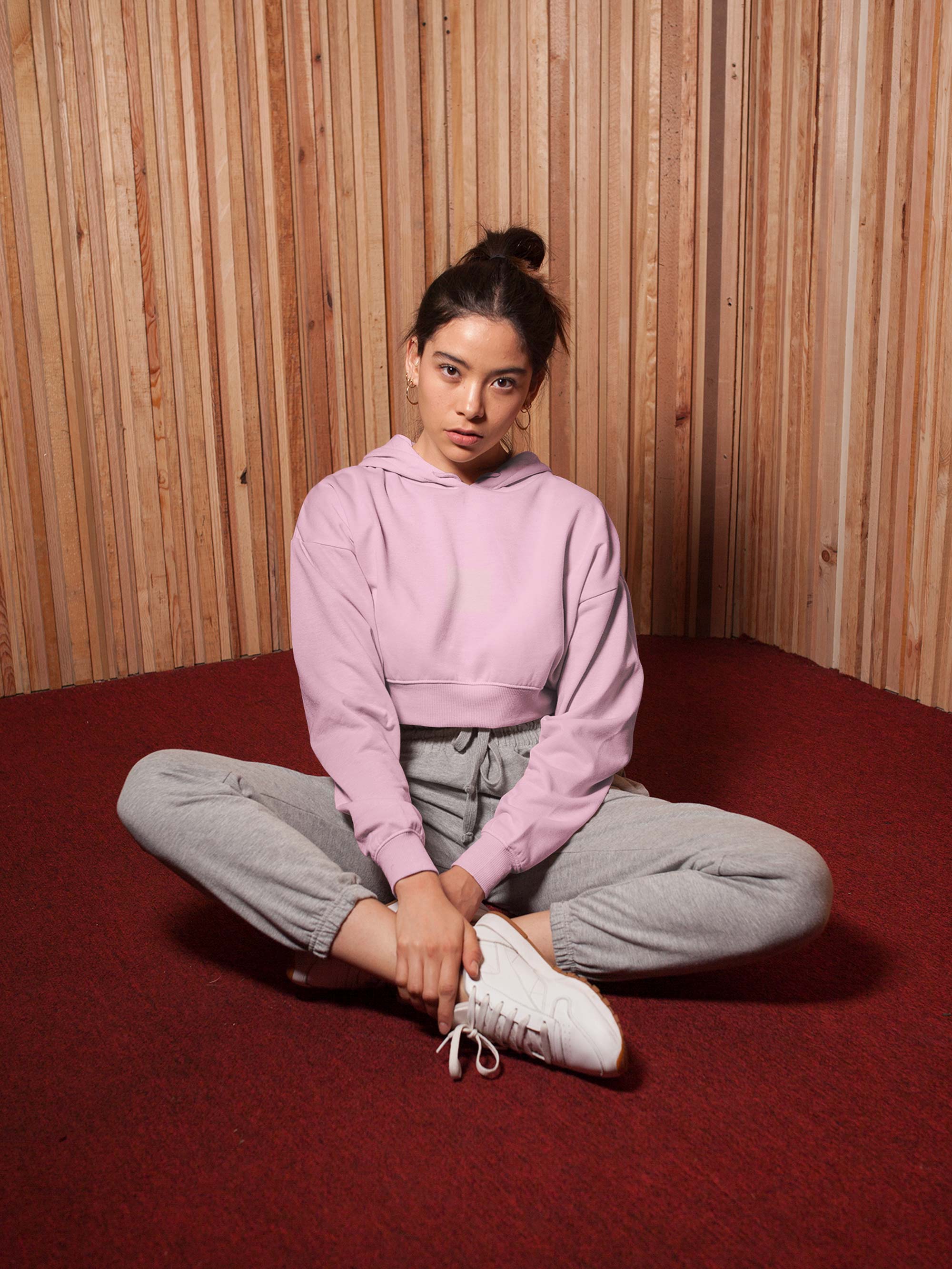 Soft Pink Plain Crop Hoodies