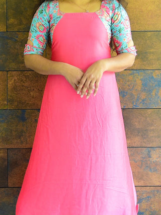 Vichitra  silk with Printed Chinnon Kurthi